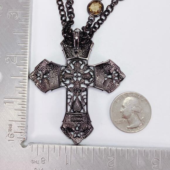 Real Collectibles by Adrienne Glass Rhinestone Cross Pendant Necklace Purple 26" - Picture 10 of 12